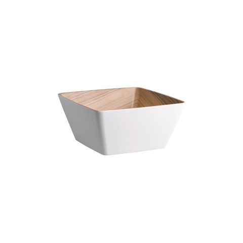 ZICCO MELAMINE ECHO WHITE/BIRCH SQUARE BOWL 250x250x120mm (*46565*) = PACK OF 6 X EACHES