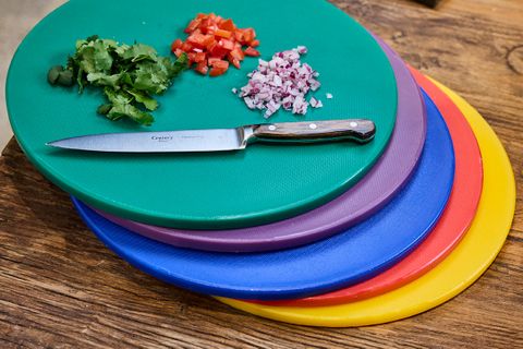 CHEF INOX ROUND CUTTING BOARD PE 350x13mm YELLOW (*44392-YL*) = PACK OF 6 X EACHES