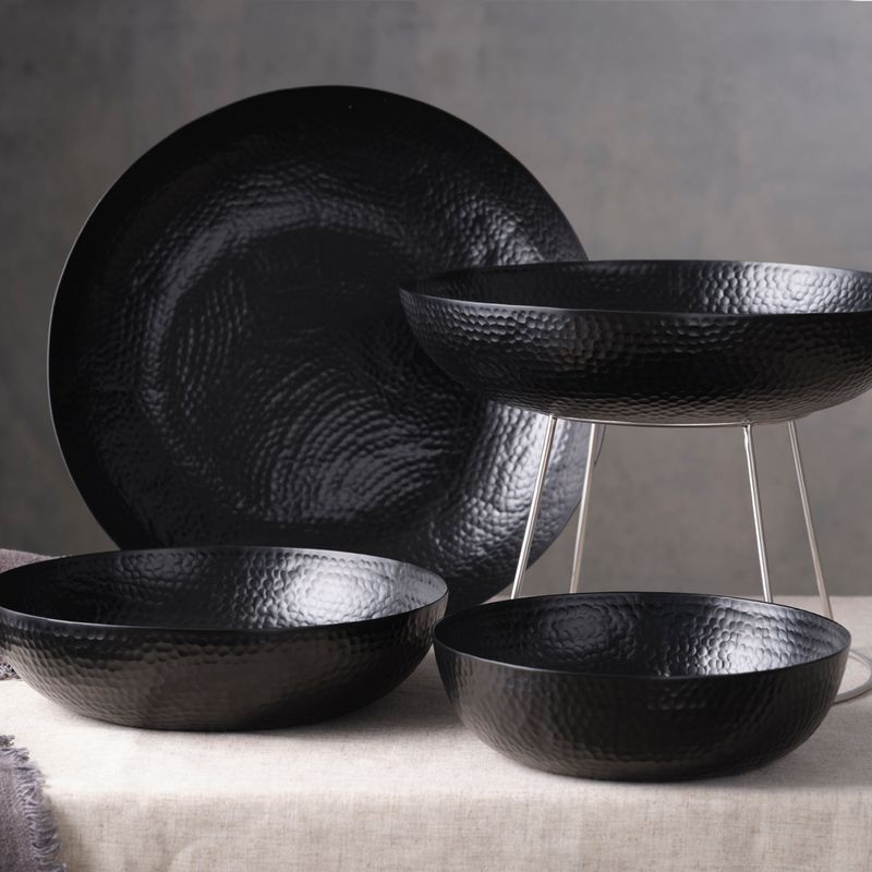 CHEF INOX ROUND SERVING/SEAFOOD BOWL HAMMERED 350mm BLACK (*06927*) = PACK OF 4 X EACHES