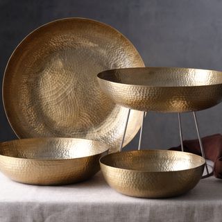 Chef Inox Buffet Serve Hammered Bowls & Risers