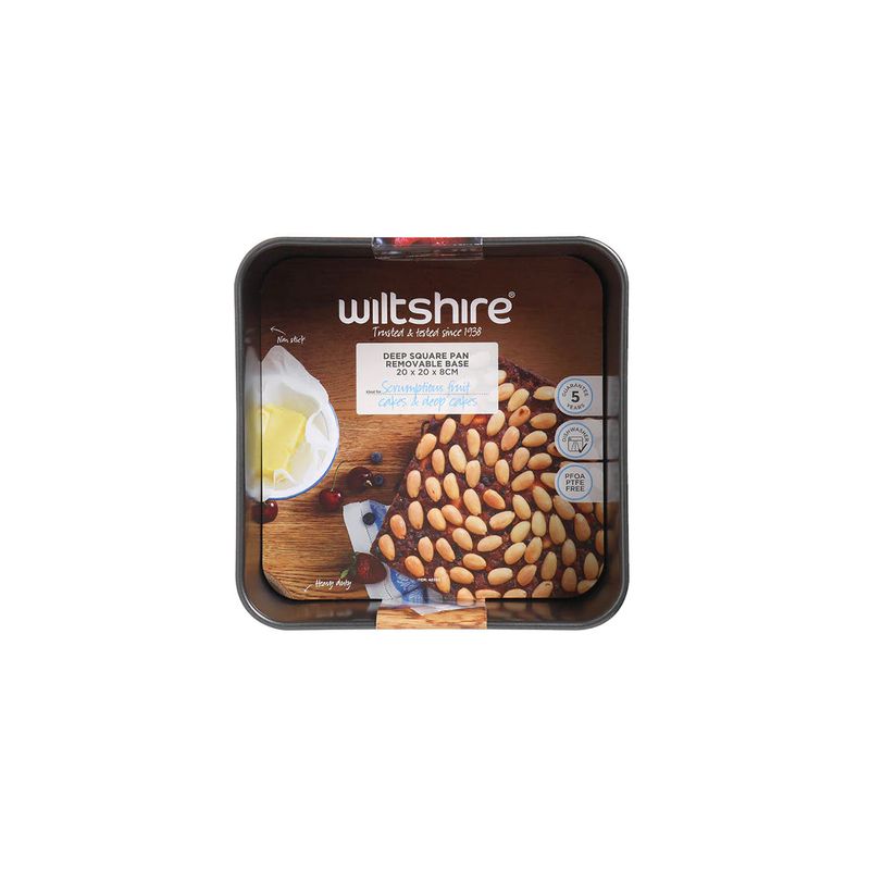 WILTSHIRE CAKE PAN-SQUARE HD E/BAKE 205x205x70mm L/BASE N/S (*WLT40350*) = PACK OF 6 X EACHES