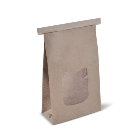 Large Brown Paper Polylined Window Tin Tie Bag 242mm(L) x 152mm(W) + 70mm(G) - Box of 400