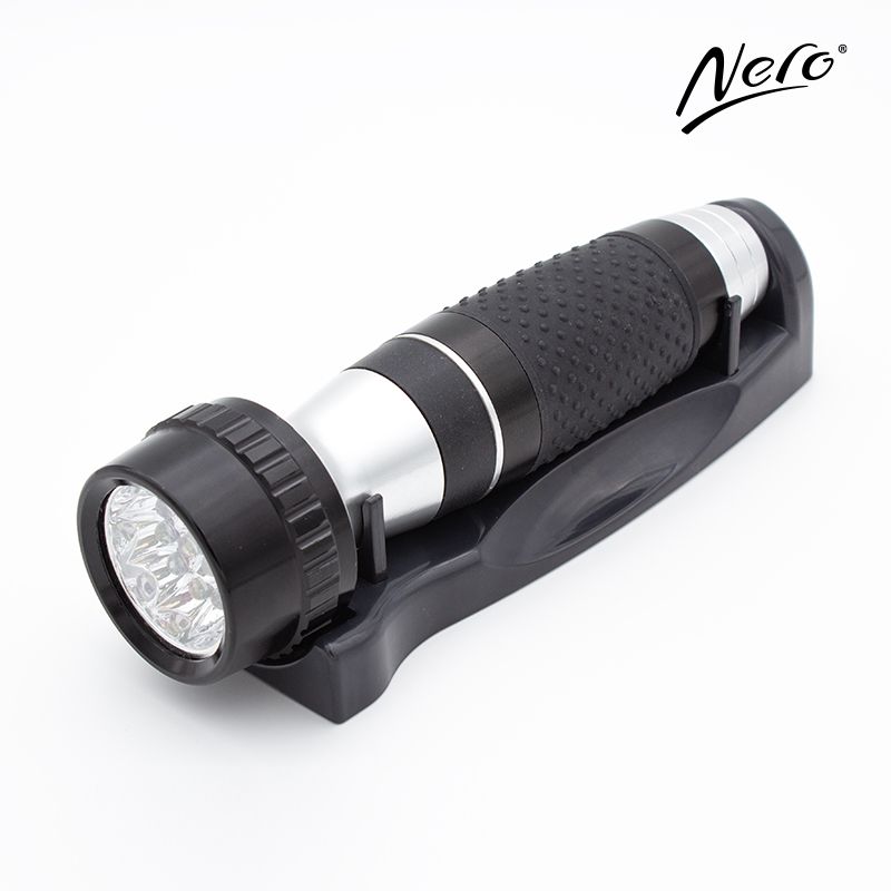 Nero Emergency Torch Aluminium with Rubber Handle and LED - Each