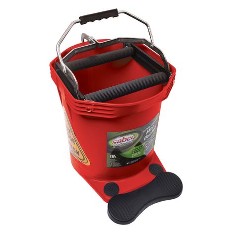 Sabco Professional Wide Mouth 16L Red Plastic Mop Bucket with Steel Wringer - Each