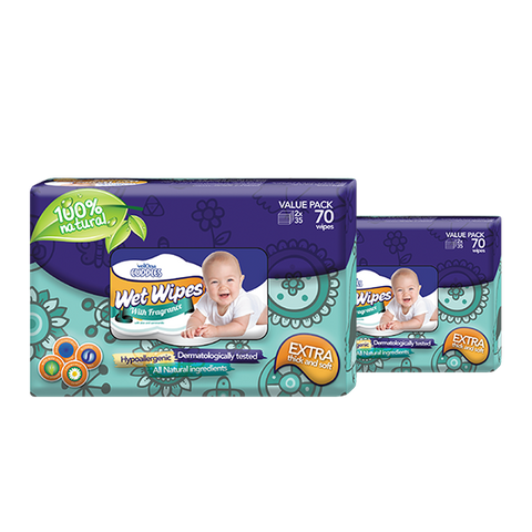 Velona Cuddles Fragrance Free Premium Hypoallergenic Wet Wipes (8 x 70 Packs) - Carton