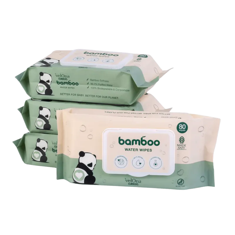 Velona Cuddlies Bamboo Water Wipes 99.6% Water with Aloe Vera (12 x 80 Packs) - Carton