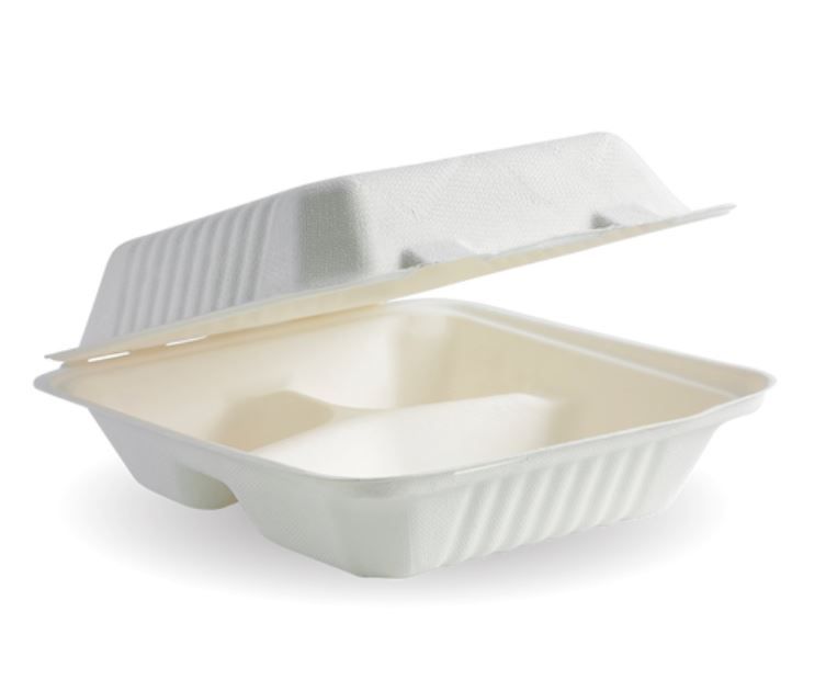 8" x 8" x 3" Hinged Dinner Sugarcane Container - Box of 200