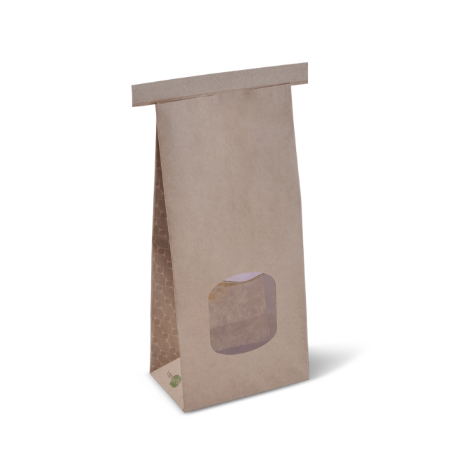 Medium Brown Polylined Window Tin Tie Bags 246mm(L) x 115mm(W) + 70mm(G) - Box of 400