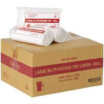 Garbage Bags White Low Duty Plastic 36lt Easy Tear - PACK=50 / BOX=1,000