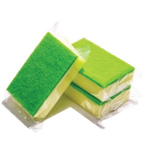 Rosche Sponge Scourer Green & Yellow Individually Wrapped 70mmW x 110mmL x 40mmH - Box of 300
