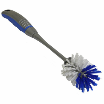 Soft Grip Scrubbing Brush with Handle for Bottles and Glass Blue/White Bristles - Each