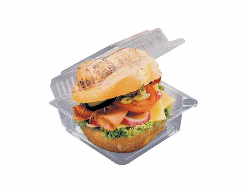 Clear View Clear Plastic Premium Large Square Burger Clam Hinged Container 130mm(L) x 125mm(W) x 65mm(H)  - SLEEVE=250 / BOX=1,000