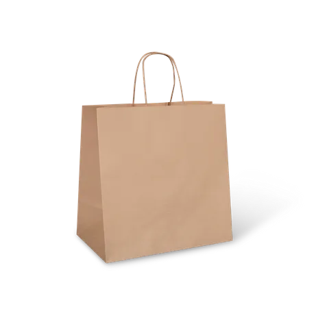 Large Brown Take Away Paper Bags (BROWN Handle) Uber Style 305mm(L) x 305mm(H) x 170mm(G) - Box of 250