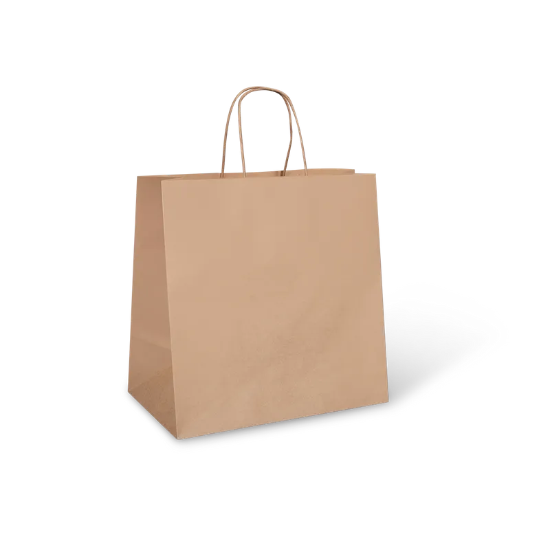 Medium Brown Take Away Paper Bags Uber Style (Black Handle) 305mm(L) x 305mm(H) x 170mm(G) - Box of 250