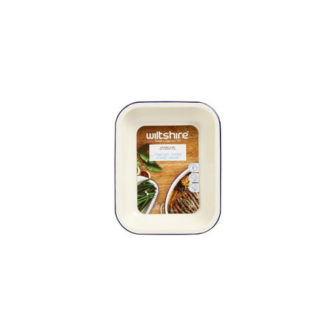 WILTSHIRE PIE DISH-ENAMEL OBLONG BLUE RIM 1.5lt 260x200mm (*WLT40380*) = PACK OF 6 X EACHES