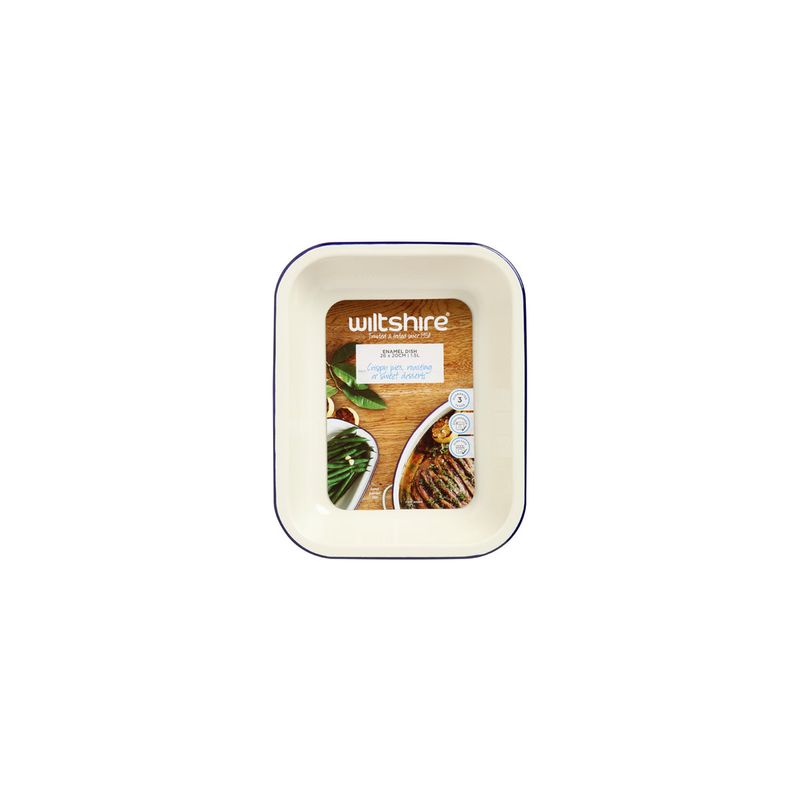 WILTSHIRE PIE DISH-ENAMEL OBLONG BLUE RIM 1.5lt 260x200mm (*WLT40380*) = PACK OF 6 X EACHES
