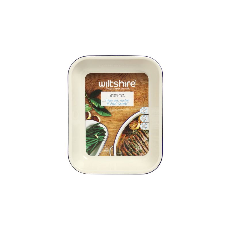 WILTSHIRE BAKING DISH-ENAMEL BLUE RIM 2.5lt 320x250mm (*WLT40381*) = PACK OF 6 X EACHES
