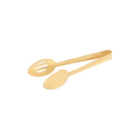 TABLEKRAFT SPOON TONGS 1 SIDE SLOTTED 1pc GOLD 245mm (*70274-G*) =  1 X EACH
