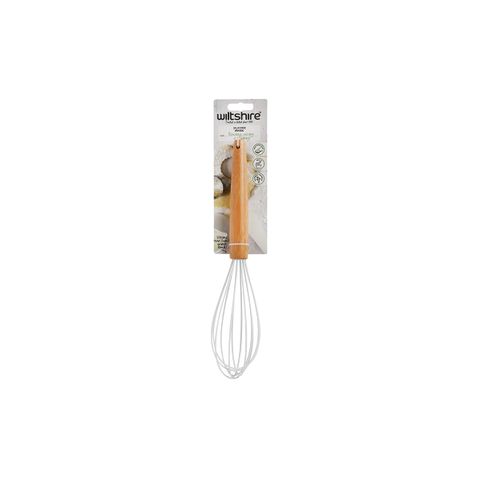 WILTSHIRE SILICONE HEAD WHISK-WHITE w/BAMBOO HANDLE N/STICK (*WLT43553*) = PACK OF 6 X EACHES
