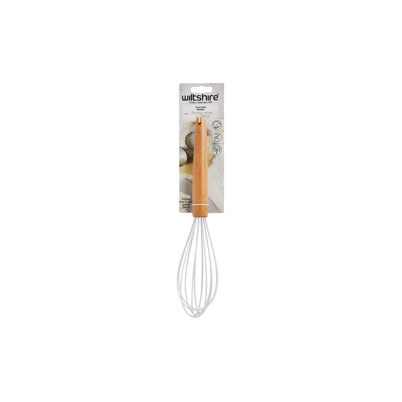 WILTSHIRE SILICONE HEAD WHISK-WHITE w/BAMBOO HANDLE N/STICK (*WLT43553*) = PACK OF 6 X EACHES