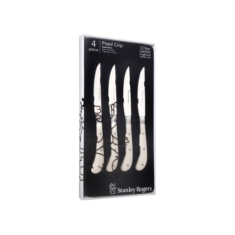 STANLEY ROGERS PISTOL GRIP STEAK KNIFE SET SS/CREAM 4pc230mm (*SR50751*) = PACK OF 4 X SETS