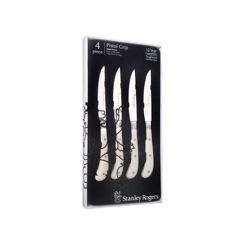 STANLEY ROGERS PISTOL GRIP STEAK KNIFE SET SS/CREAM 4pc230mm (*SR50751*) = PACK OF 4 X SETS