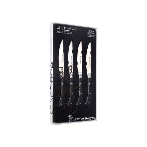 STANLEY ROGERS PISTOL GRIP STEAK KNIFE SET SS/BLACK 4pc230mm (*SR50750*) = PACK OF 4 X SETS