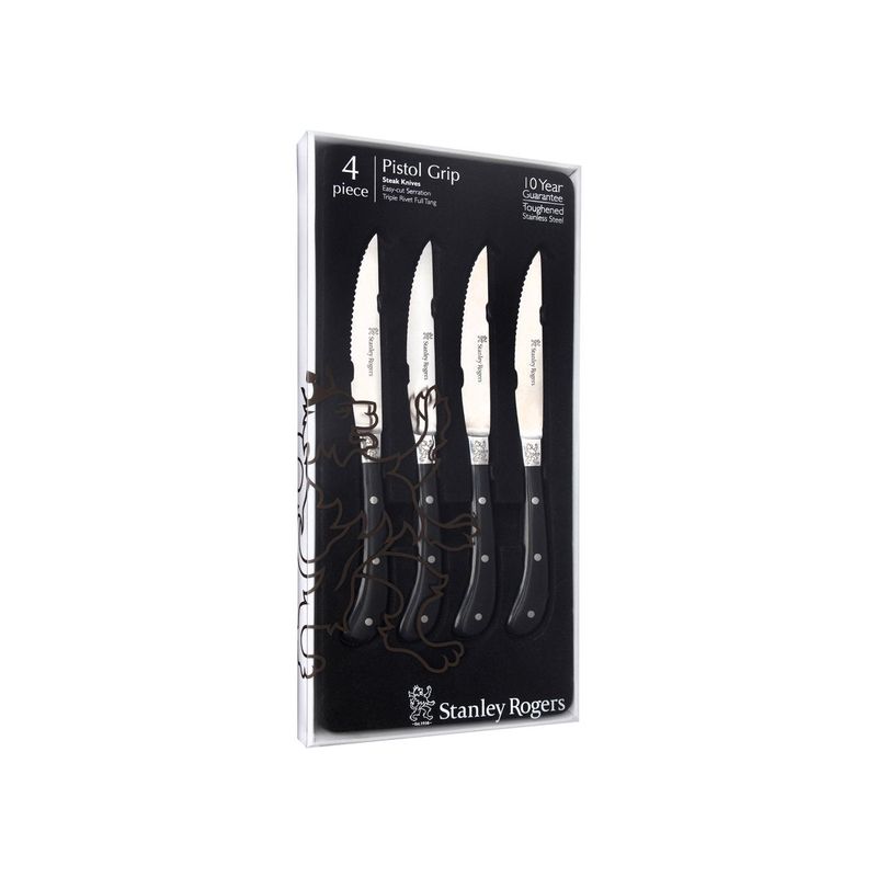 STANLEY ROGERS PISTOL GRIP STEAK KNIFE SET SS/BLACK 4pc230mm (*SR50750*) = PACK OF 4 X SETS