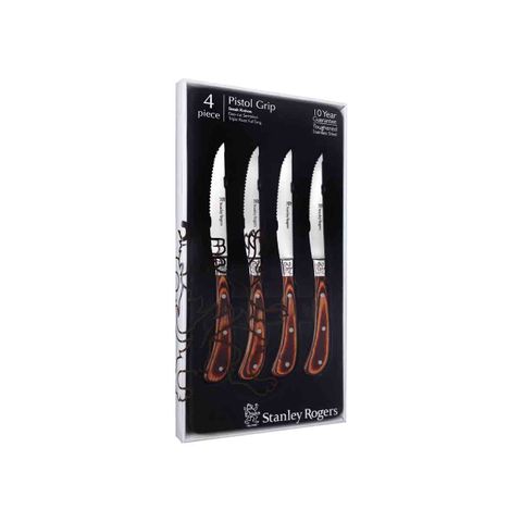 STANLEY ROGERS PISTOL GRIP STEAK KNIFE SET SS/BROWN 4pc230mm (*SR50748*) = PACK OF 4 X SETS