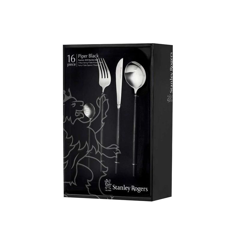 STANLEY ROGERS PIPER  BLACK CUTLERY SET 16pc (*SR50753*) = PACK OF 4 X SETS