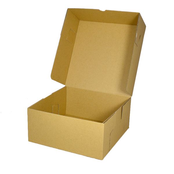 No. 8 Heavy Duty Square Brown Cake Box Green Bow Design Pop-up Box 8" / 200mm - Packet of 25