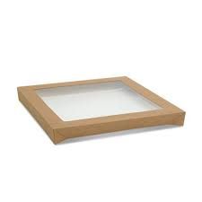 Small Brown Cardboard Catering Box Lids with Window 229mm(L) x 228mm(W) x 30mm(H) - PACK=10 / BOX=100