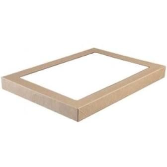 Medium Brown Cardboard Catering Box Lids with Window TRAY 2 363mm(L) x 255mm(W) x 30mm(H) - PACK=10 / BOX=100