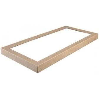Large Brown Cardboard Catering Box Lids with Window TRAY 3 562mm(L) x 255mm(W) x 30mm(H) - PACK=10 / BOX=50