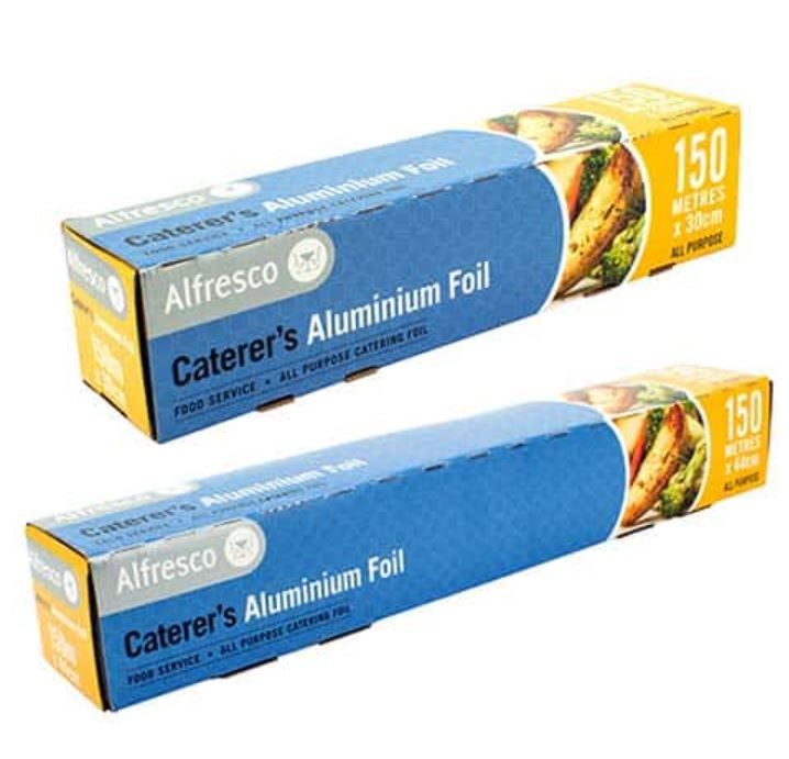 Heavy Duty Small Caterers Alfoil ALFRESCO Roll 30cm(W) x 150m(L) In Dispenser Box - Each