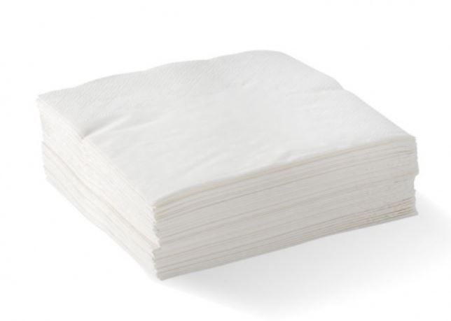 White 2 Ply Cocktail Serviettes Corner Embossed 240mm x 240mm - PACKET=8 / BOX=2,000
