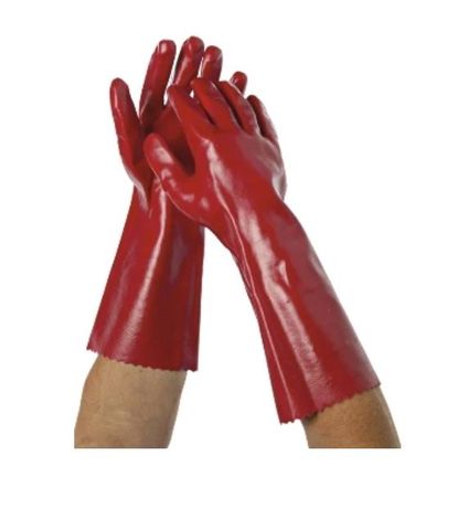 PVC Plastic Long Pair Red Cuff Cleaning Gloves - Pair