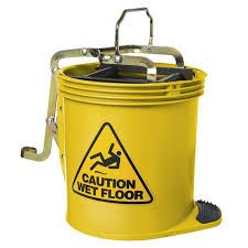 Heavy Duty 16L Yellow Plastic Mop Bucket with Steel Wringer - Each