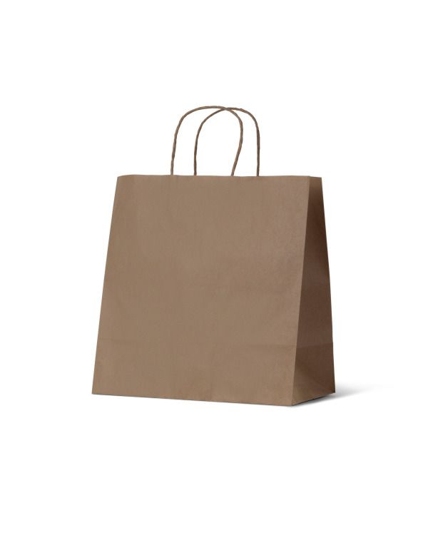 Large Brown Take Away Paper Bags (BLACK Handle) Uber Style 305mm(L) x 305mm(H) x 170mm(G) - Box of 250