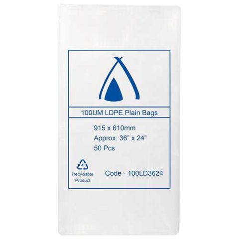 Heavy Duty Clear Plastic LDPE Wood Bag 100 Micron 36" x 24" / 915mmx 610mm - PACK=50 / BOX=200