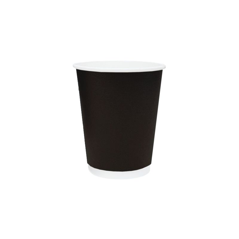 Truly Eco 8oz / 240ml BLACK DOUBLE WALL Coffee Cups 90mm Diameter, Home Compostable, Aqueous Coated - SLEEVE=25 / BOX=500