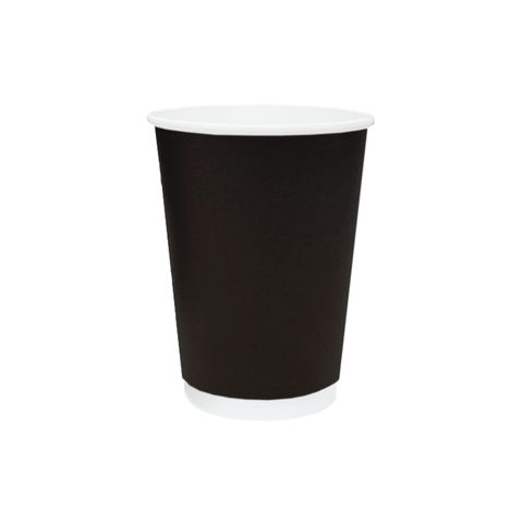 Truly Eco 12oz / 360ml BLACK DOUBLE WALL Coffee Cups 90mm Diameter, Home Compostable, Aqueous Coated - SLEEVE=25 / BOX=500