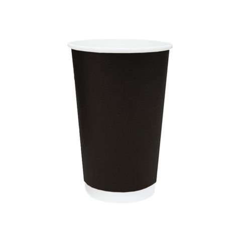 Black Hot Cup 16oz / 480ml Smooth Double Wall 90mm Rim - SLEEVE=25 / BOX=500