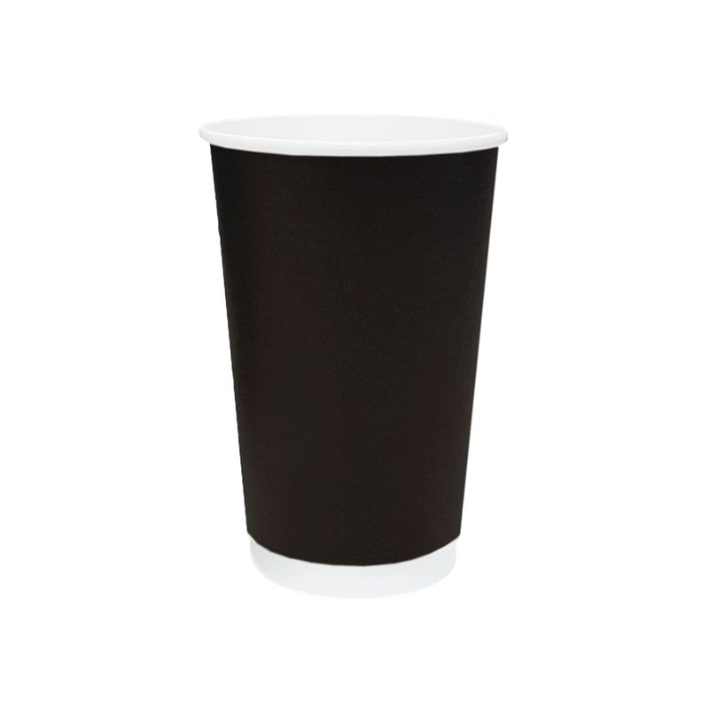 Truly Eco 16oz / 480ml BLACK DOUBLE WALL Coffee Cups 90mm Diameter, Home Compostable, Aqueous Coated - SLEEVE=25 / BOX=500