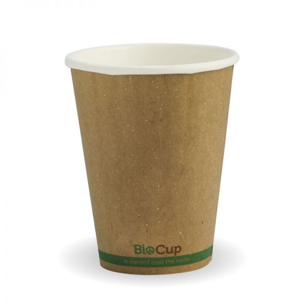 BioPak 8oz / 240ml Double Wall Brown W/Green Stripe Coffee Cups 80mm Diameter - Box of 1,000