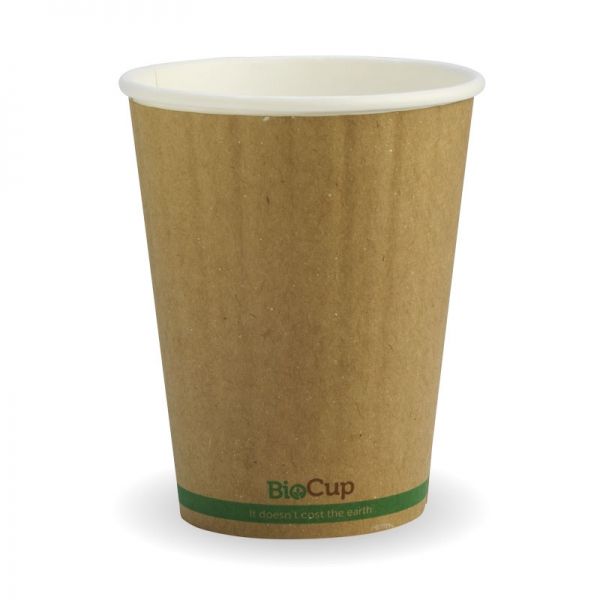 BioPak 12oz / 360ml Double Wall Brown W/Green Stripe Coffee Cups 90mm Diameter - Box of 1,000