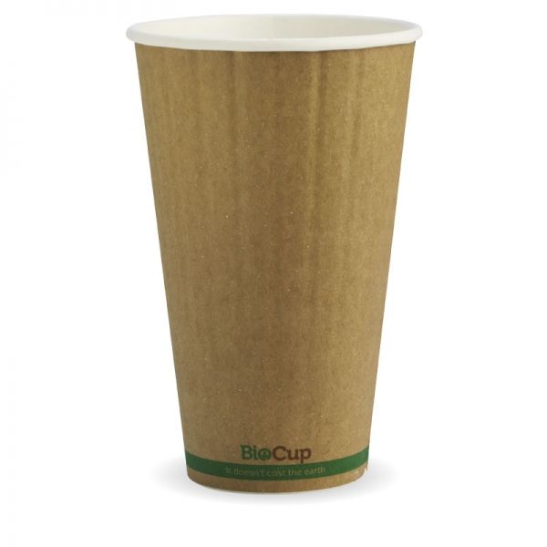 BioPak 16oz / 480ml Double Wall Brown W/Green Stripe Coffee Cups 90mm Diameter - Box of 600