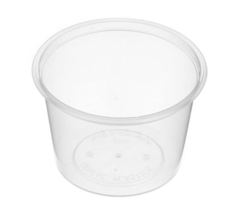 Small Round Clear Plastic 100ml Sauce Container 80mm Diameter - SLEEVE=50 / BOX=1,000