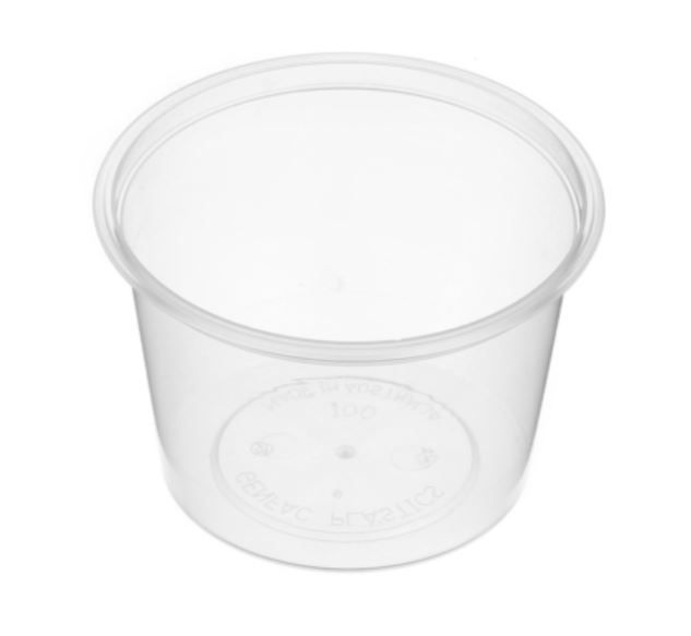 Small Round Clear Plastic 100ml Sauce Container 80mm Diameter - SLEEVE=50 / BOX=1,000