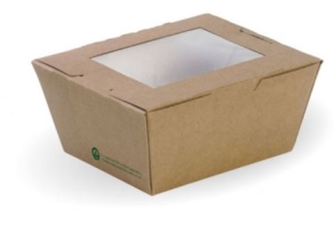 BioPak Cardboard Window Lunch Boxes Small 110mm(L) x 90mm(W) x 64mm(H) - SLEEVE=50 / BOX=200